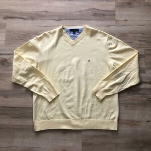 Tommy Hilfiger Men's Light Yellow V-Neck Sweater